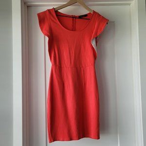 Solemio Ruffle Arms Mini Dress Coral Medium